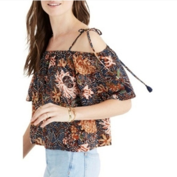 Madewell Silk Batik Off The Shoulder Top, M - Picture 1 of 6